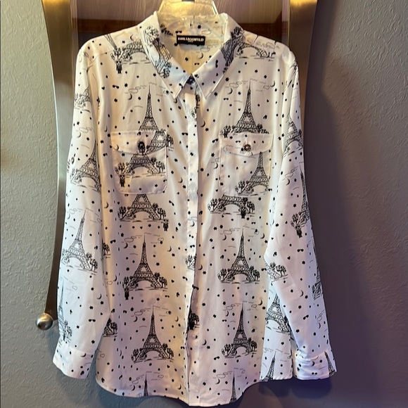 Karl Lagerfeld White and Black Eiffel Tower Blouse - Picture 1 of 5